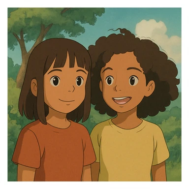 Una chica morenita con cabello lacio y fleco y otra chica a su lado morenita con el cabello chino sticker