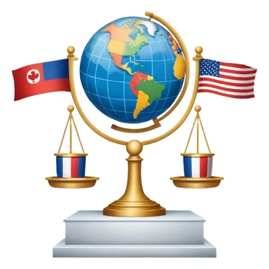 icon featuring podium with a speaker, national flags, and voting ballots, symbolizing political science. The design includes a globe and scales of justice in the background, representing governance, global affairs, and political theory. Transparent background emphasizes civic engagement and policy. sticker