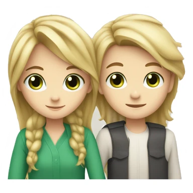 Blue eyes and blonde hair girl with brown hair and green eyes boy hugging  sticker