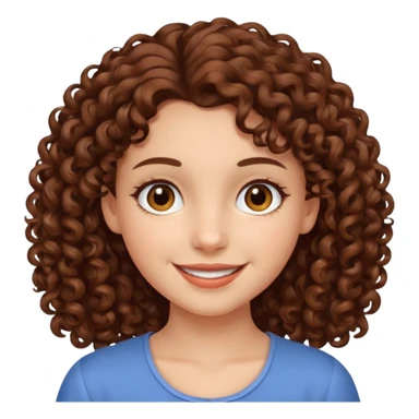 chica con piel blanca sonriendo, ojos marrones y pelo marrón con rulos sticker