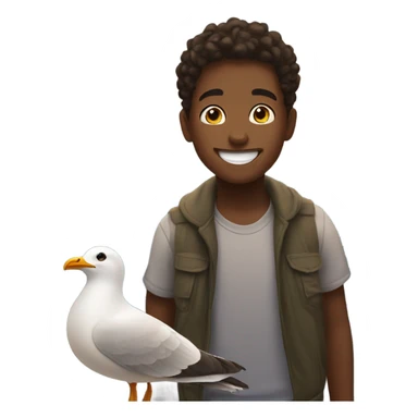 Seagull smiling boy at sunset  sticker
