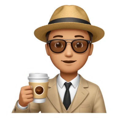 man with cup of coffee and backpack on the back. Eiffel tower on the background sticker