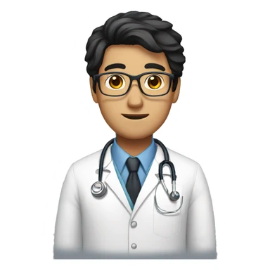 guy, brown eyes, black hair, glasses, in a doctor's coat sticker