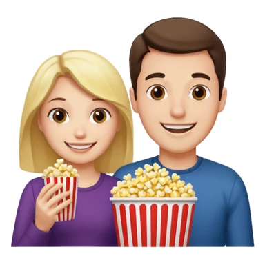 Crea un emoji dove un uomo e una donna mangiano i pop corn e guardano netflix sticker