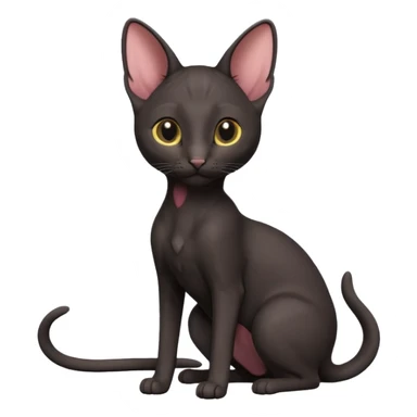 A 3D cartoon black Oriental Shorthair cat with bulky body, tall ears, Nice fur, dark cinematic background, Memoji-style. full body or half body. sticker