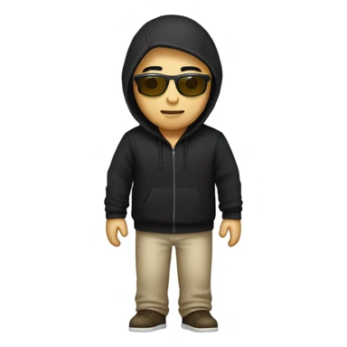 programmer, student, asian, black hair, black eyes, male, round face, black sunglasses, black hoodie sticker