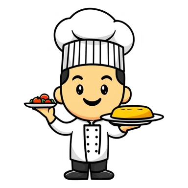 a smiling chef holding a plate representing a restaurant sticker