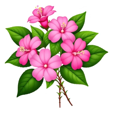 big bouquet pink Impatiens Balsamina flower stem, leaf sticker