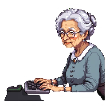 grandma typing on a computer sticker