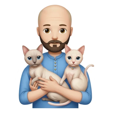 A couple, a man and a woman. The man, who is bald with a beard and wearing a blue shirt, is holding a Siamese cat in his arms. The woman, who has light hair and is wearing a white dress, is holding a white Sphynx cat in her arms sticker