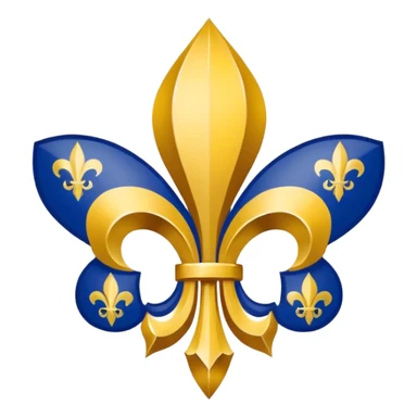 Minimal emoji-style Louisiana Creole flag with a deep blue background, a single gold five-pointed star in the upper left, and three gold fleur-de-lis below it. Flat vector design, clean lines, high contrast, no text, clear at small size. sticker