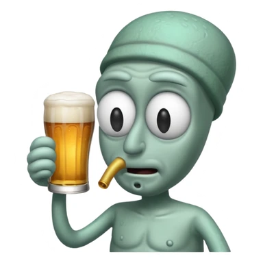 Squidward with a beer sticker