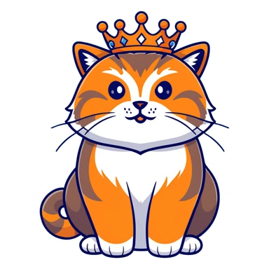 A cartoonish brown-orange Pallas's cat (Manul) with a crown sticker