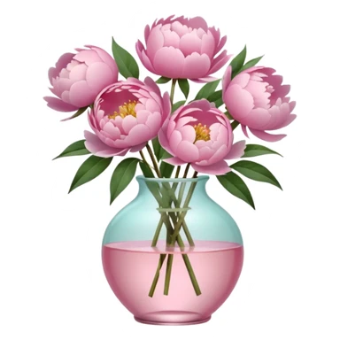 Peonies in a clear pink glass vase sticker
