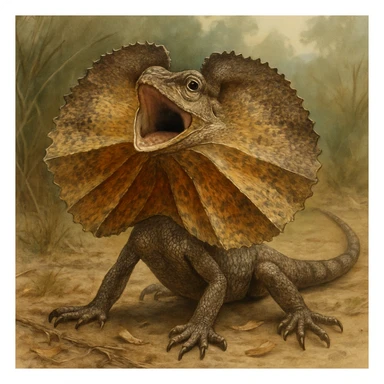 frilled lizard, realistic style, detailed frill, natural pose sticker