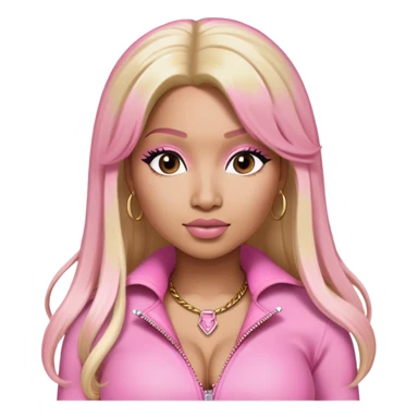 Nicki Minaj wearing a pink outfit with hair that is half blonde and half pink sticker