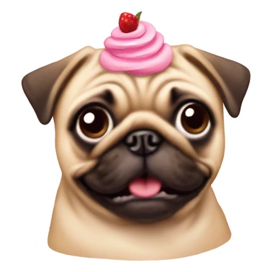 Tan pug eating a cupcake sticker