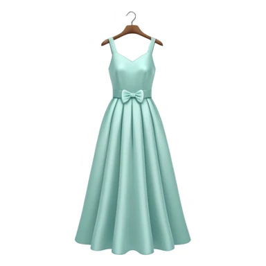 A 3D cartoon long elegant dress neatly displayed on a hanger, soft lighting, smooth fabric texture, Memoji-style rendering. sticker