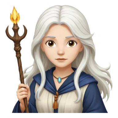 White Long Haired Women, Sorceress with staff — flowing white hair, calm face. sticker