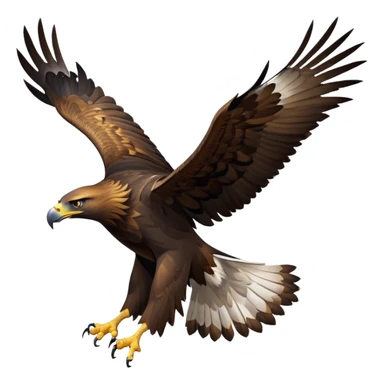 cinematic-golden eagle-realistic-full-body-soaring-emoji,-massive-wings-spread-wide-against-the-open-sky,-sharp-beak-curved-and-powerful,-piercing-golden-eyes-scanning-the-land-below,-strong-feathered-legs-tucked-tight,-dark-brown-feathers sticker