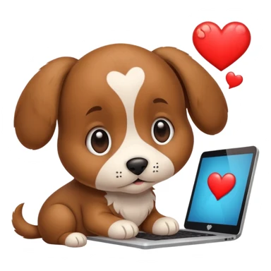Puppy at computer thought bubble heart sticker