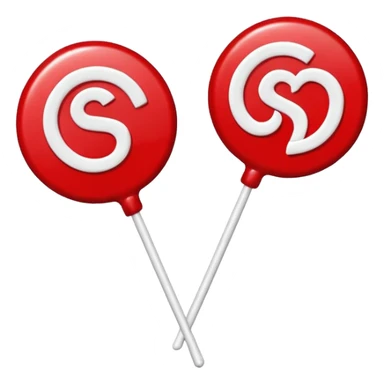 2 Christmas red lollipops with white "S" logo sticker