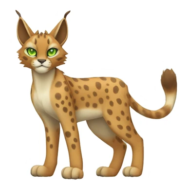 spotted Lynx-Caracal-Fakemon-hybrid with orange points, green eyes brown toes, and short tail, full body sticker