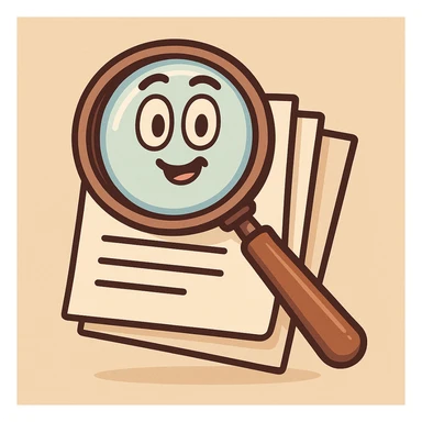 A magnifying glass hovering over a stack of papers, symbolizing searchable document, clean modern icon style sticker