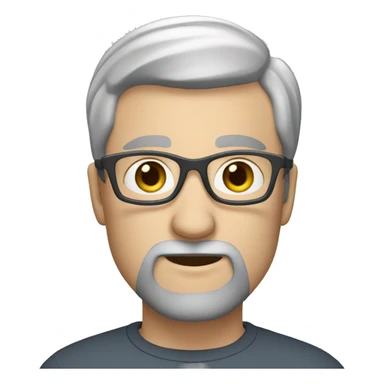 slightly bald white man with dark gray goatee blue eyes dark gray hair silver glasses sticker