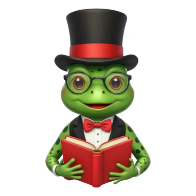 frog wearing top hat with glasses and red book sticker