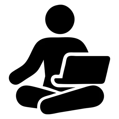 yoga teacher with a laptop, solid filled icon sticker