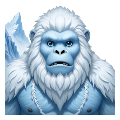 Cinematic Noble Yeti Portrait Emoji, Grand and enigmatic, with a towering, snow-dusted figure in pristine whites and cool blues, exuding ancient, mystical wisdom and stoic majesty, simplified yet exquisitely detailed with frosty textures, glowing with a gentle, icy outline that captures the awe-inspiring presence of a guardian of the frozen wilds! sticker