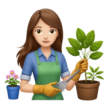 waves long brown hair white  woman Gardening sticker