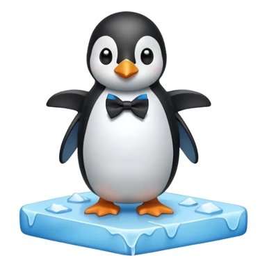 penguin, black bow tie, standing on small ice melting block sticker