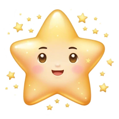 Cinematic cute sparkling star, chubby rounded edges, golden glow, tiny blushing cheeks, warm and gentle shine, twinkling softly in a pastel night sky. sticker