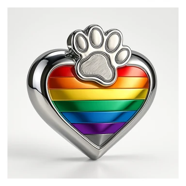 rainbow pride heart with a paw print on top, chrome style, no text sticker
