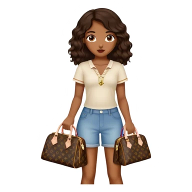  Brown girl with dark brown medium beach wavy hair carrying one Louis Vuitton purse on her arm while standing  sticker