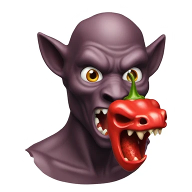 Bust shot of new Jersey devil holding hot pepper sticker