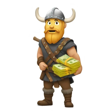 Viking carrying overloaded bag with money sticker