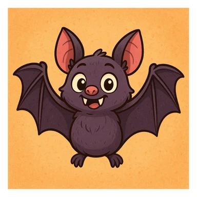 a cartoonish vampire bat, wings open wide, two sharp fangs visible sticker