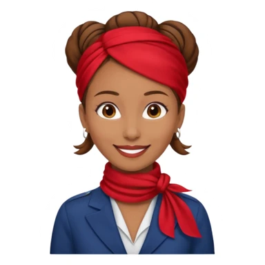  flight attendant, Light Brown skin, brown hair in single bun, neck scarf sticker