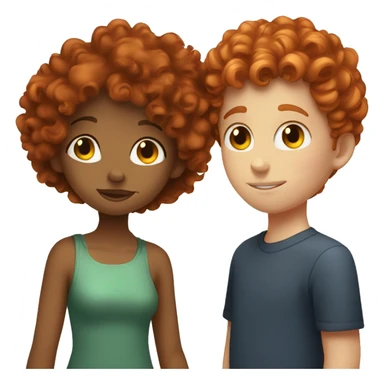 Girl with curly hair up to the shoulders kissing a red-haired boy sticker