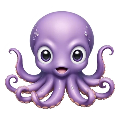 Cinematic Cute Baby Octopus Portrait Emoji, Head tilted slightly in a curious and endearing way, featuring a smooth, rounded light blue-purple body with enormous, sparkling eyes filled with warmth and innocence, delicate tentacles curling playfully, Simplified yet irresistibly adorable features, highly detailed, glowing with a soft, dreamy marine glow, high shine, affectionate and gentle, stylized with a touch of whimsical deep-sea charm, soft glowing outline, capturing the essence of a tiny, inquisitive octopus that looks ready to gently drift into your heart! sticker