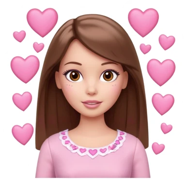 Barbie girl and  makeup , brown straight hair and brown eyes is In pale pink clothes There are pink hearts all around sticker