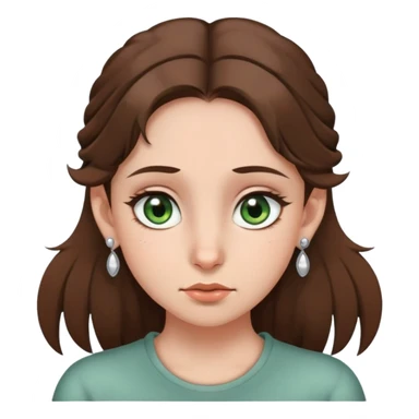 girl with gray-green eyes, brown hair, five earrings on one ear, two on the other, mole on cheek, expressive emotion sticker