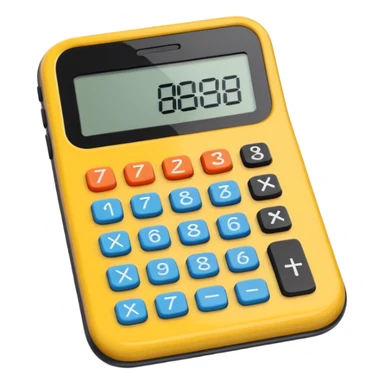 3D iPhone style emoji of a calculator with numbers on display, symbolizing calculation, vibrant colors, isolated on white background, soft shadows, high detail, playful and cute. sticker