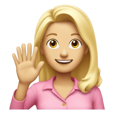blonde woman in pink blouse smiling and waving her hand sticker
