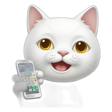 White cat holding phone  sticker