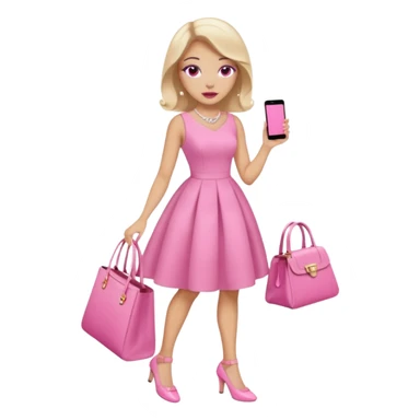 Pink dress and shoes and makeup and bag sticker