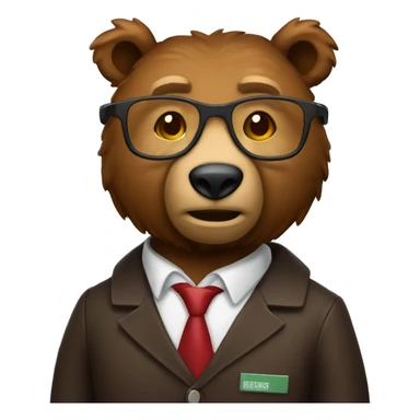  brown bear animal as a university professor, Apple ios style emoji sticker